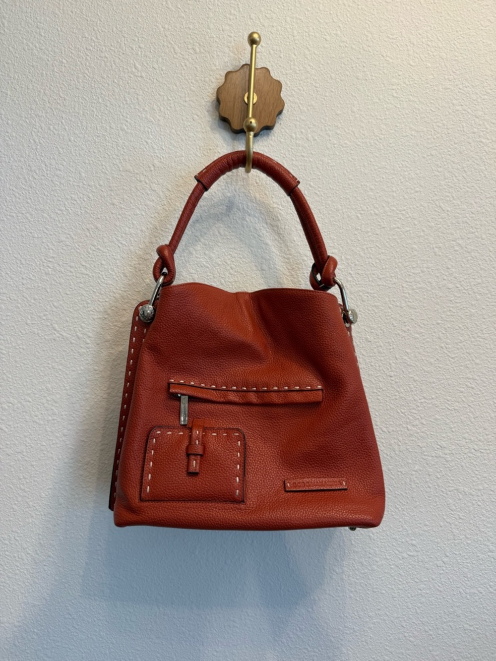 BCBGMaxAzria Rust Orange Pebble Leather Top-Handle Shoulder Bag